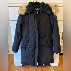 Sam Edelman Black Hooded Parka with Faux Fur Trim XS